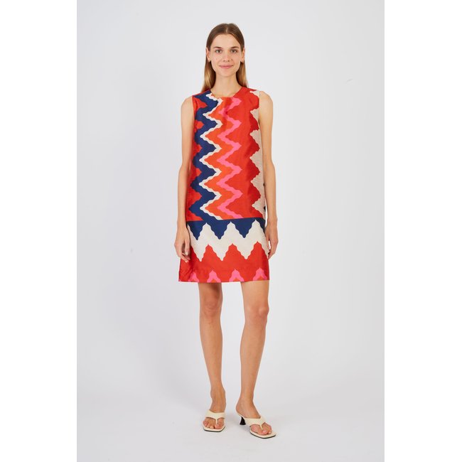 Robe courte imprimée PRATO rouge <span itemprop=