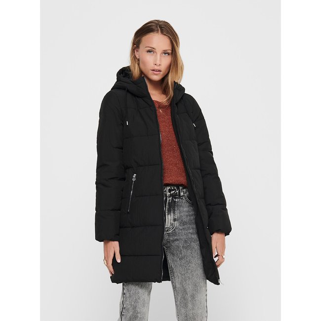 Steppmantel mit Kapuze schwarz <span itemprop=