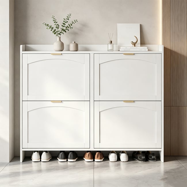Meuble à chaussures 4 portes ,JORDIN Couleur blanc <span itemprop=