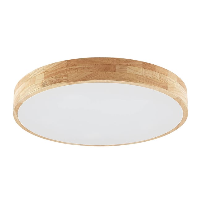 Plafonnier en bois traditionnel, Tanju Couleur bois clair, blanc <span itemprop=