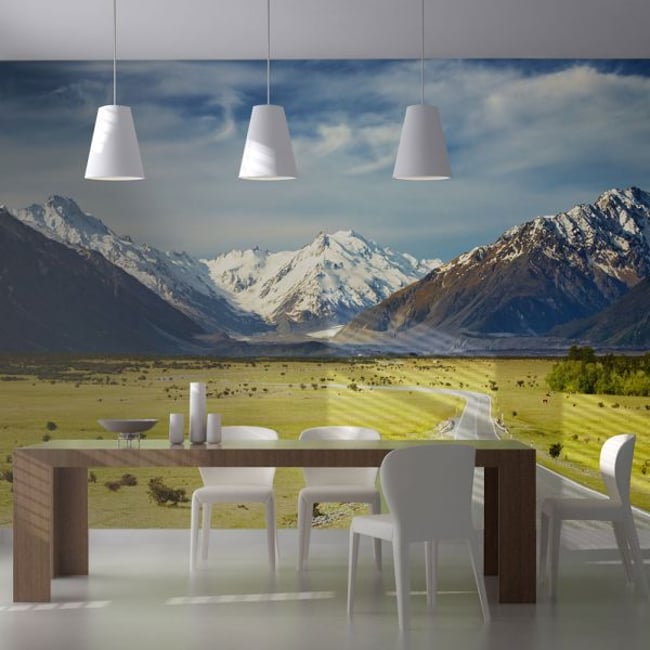 Papier peint intissé panoramique Paysage Southern Alps, New Zealand Couleur bleu <span itemprop=