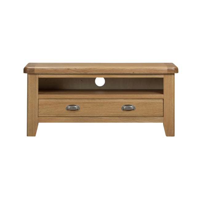Petit meuble TV en chêne 1 tiroir 1 niche VALMONT Couleur bois naturel <span itemprop=