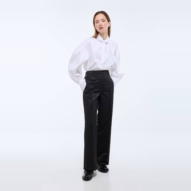 Pantalon droit à motifs jacquard noir <span itemprop=