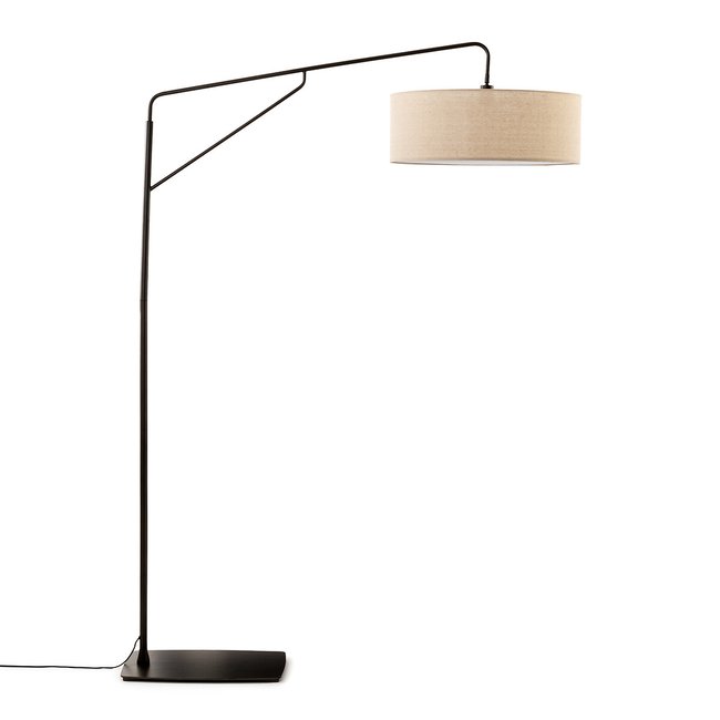 Boogvormige staande lamp in metaal ijzer en linnen, Cinqua <span itemprop=