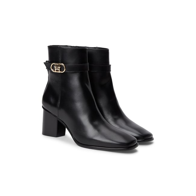 Stivaletti in pelle con tacco largo nero  TOMMY HILFIGER