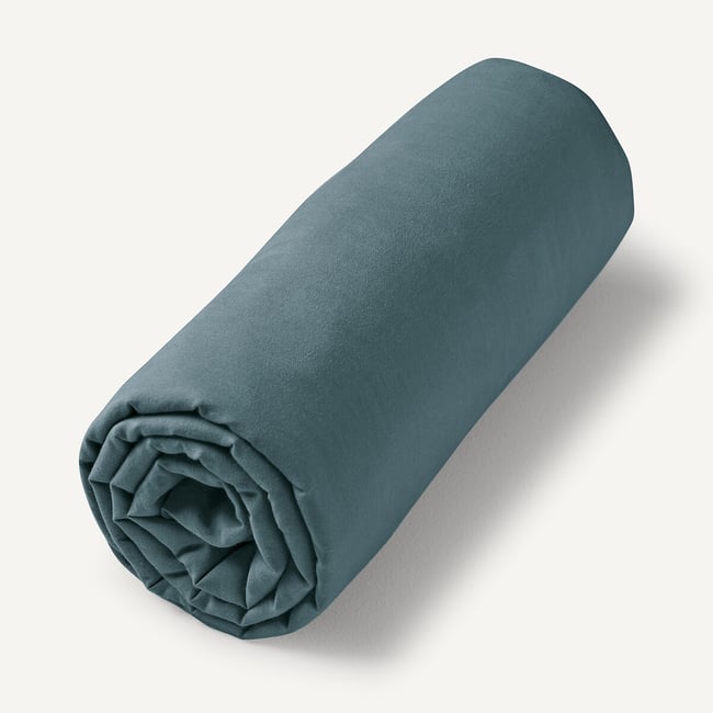 Drap-housse en voile de coton lavé, Gypse bleu persan <span itemprop=