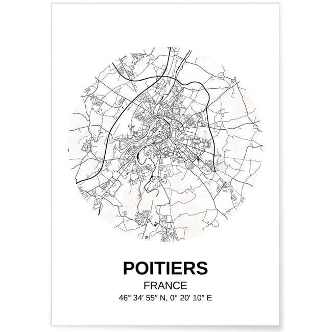Affiche Carte Poitiers Couleur blanc <span itemprop=