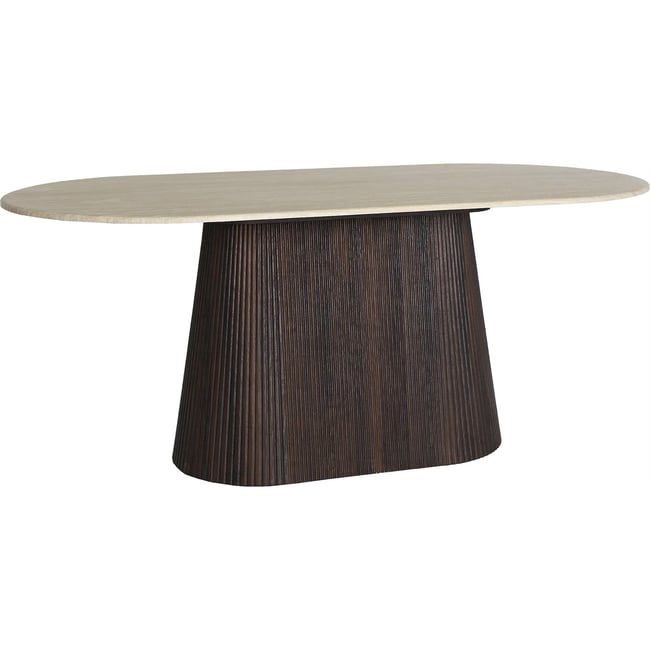 Table à manger finition noyer et marbre Couleur noyer foncé et marbre beige <span itemprop=