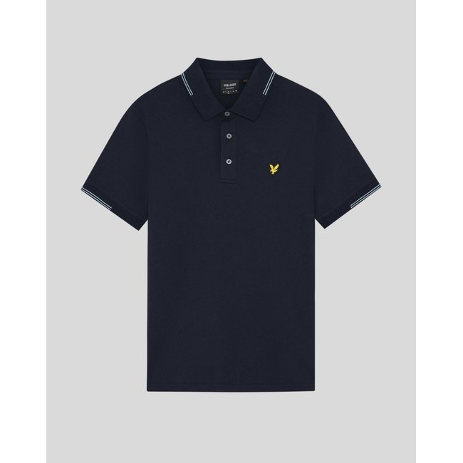 Polo en coton fin à liserés contrastés bleu foncé marine/ craie bleu <span itemprop=