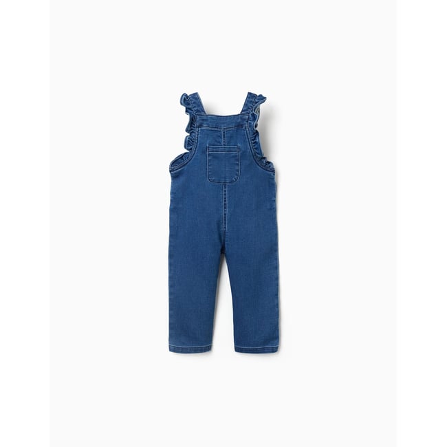 Salopette en jean avec bretelles à volants bleu jean <span itemprop=