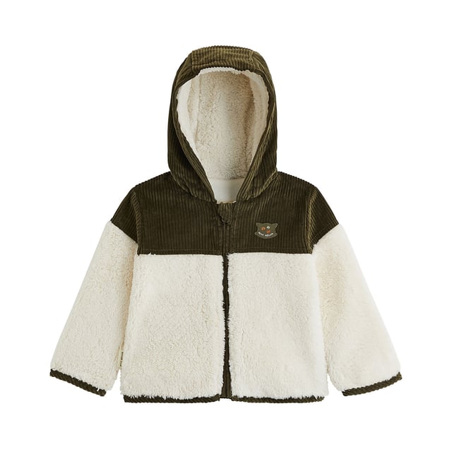 Veste enfant intérieur polaire avec capuche Ginkgo vert <span itemprop=