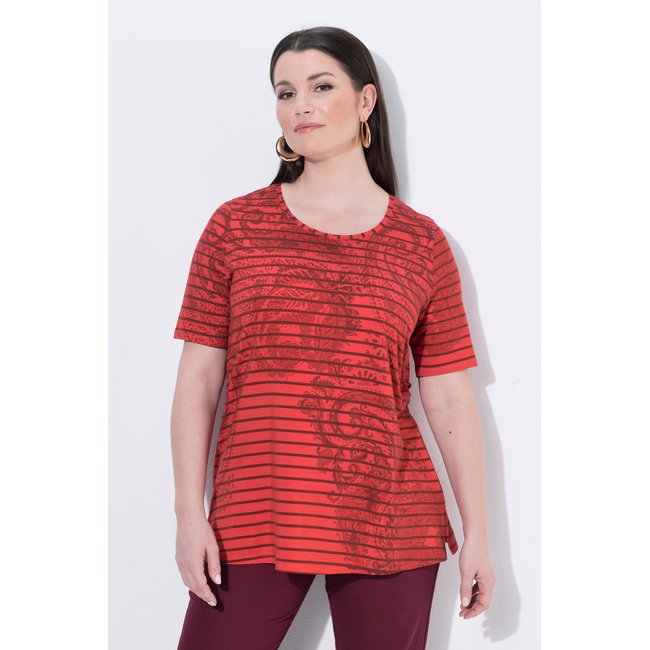 T-shirt rayé en coton Pima rouge pur <span itemprop=