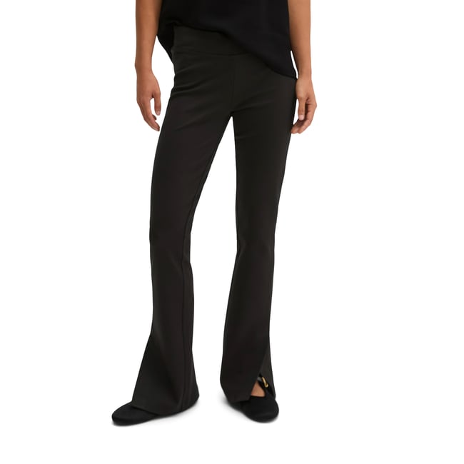 Pantalon en jersey à enfiler, coupe slim évasée en interlock doux noir <span itemprop=