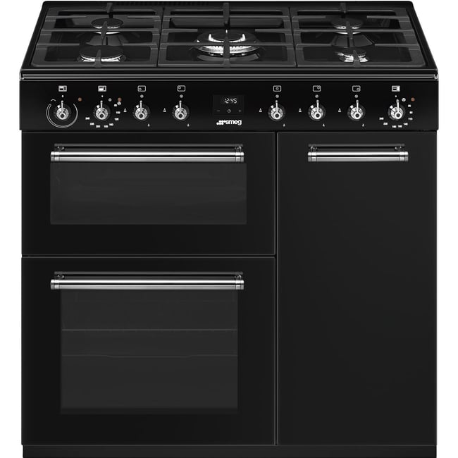 Piano de cuisson gaz 5 feux 90 cm noir brillant <span itemprop=
