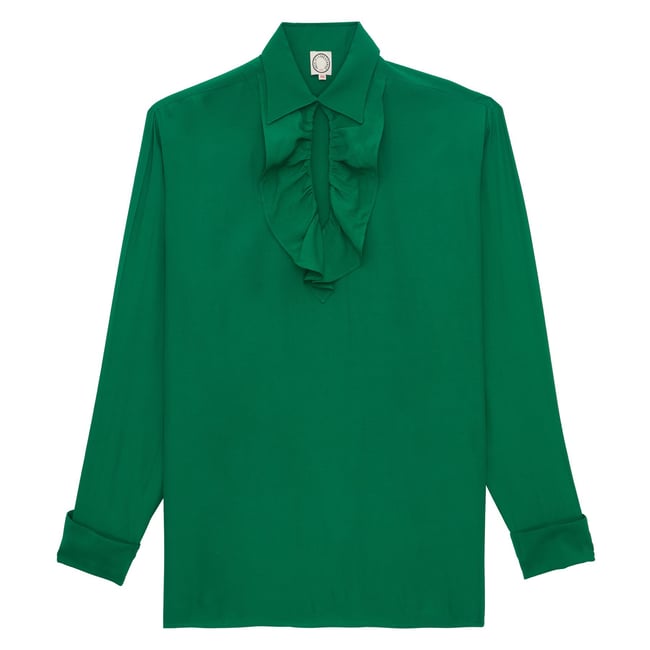 Chemise Ortiz en viscose mélangée verte green <span itemprop=