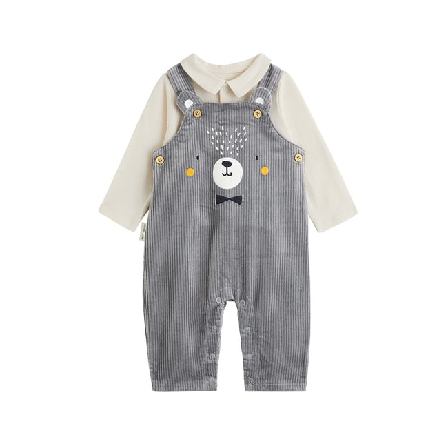 Ensemble salopette bébé en velours côtelé et t-shirt Flocon gris <span itemprop=