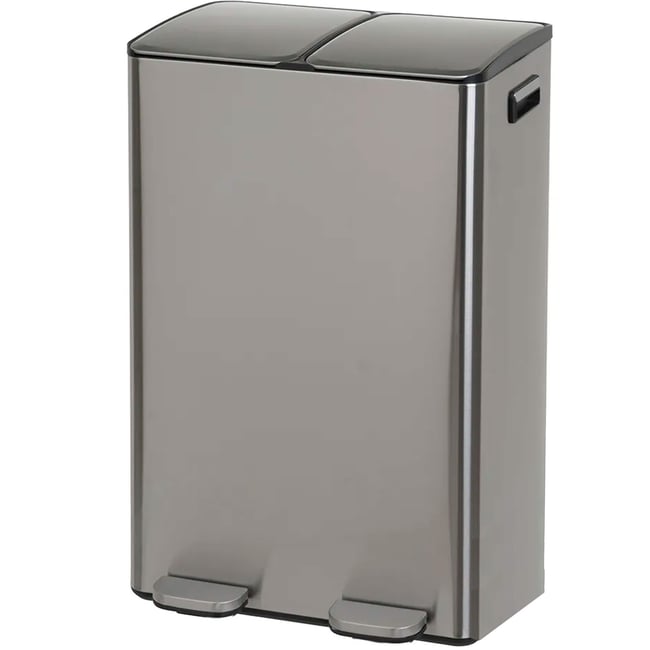 Poubelle de tri double compartiment métal chromé 2x30L Couleur chrome/inox <span itemprop=