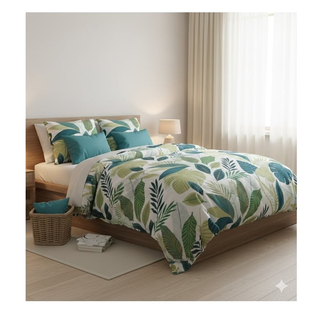 Housse couette + taie Feuillage tropicalia vert <span itemprop=