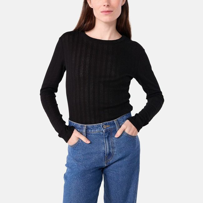 T-shirt femme l'iconique en coton ajouré  noir <span itemprop=