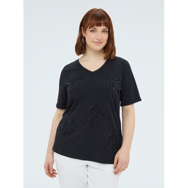 T-shirt avec broderie en perles noir <span itemprop=
