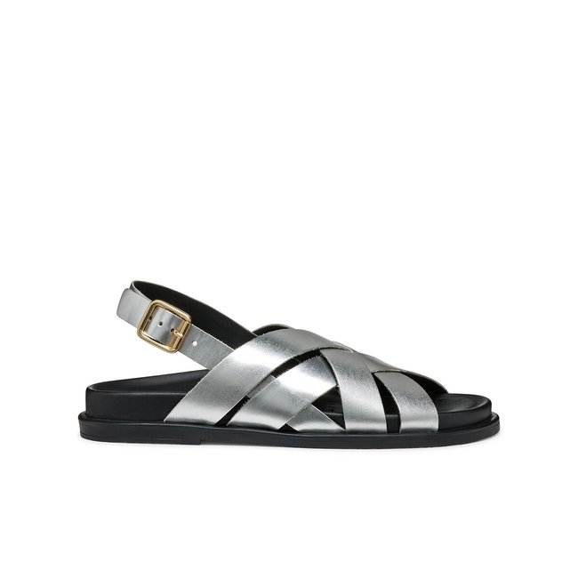 Flat Sandals in Leather Adelash, silver-coloured, GEOX