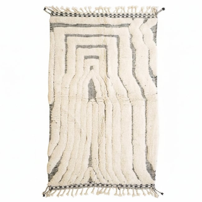Tapis berbère marocain pure laine 144 x 255 cm Couleur beige sable <span itemprop=
