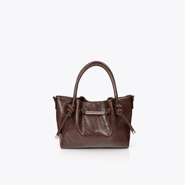 Sac à main avec noeuds décoratifs à logo métallique chocolat <span itemprop=