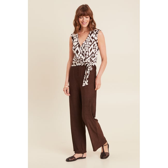 Combinaison pantalon fluide femme marron <span itemprop=