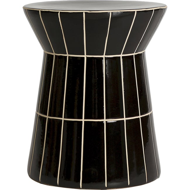 Bout de canapé céramique collection atticus Couleur noir brillant avec lignes contrastées <span itemprop=