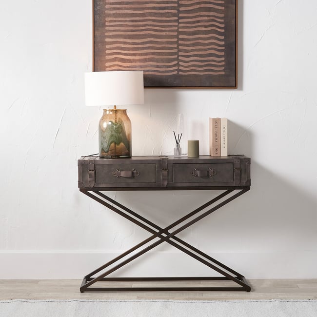 Armano Leather 2-Drawer Console Table, charcoal grey, SO'HOME