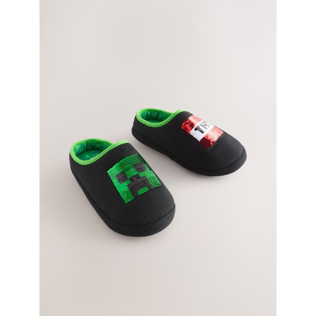 Mules chaussons à sequins minecraft noir <span itemprop=