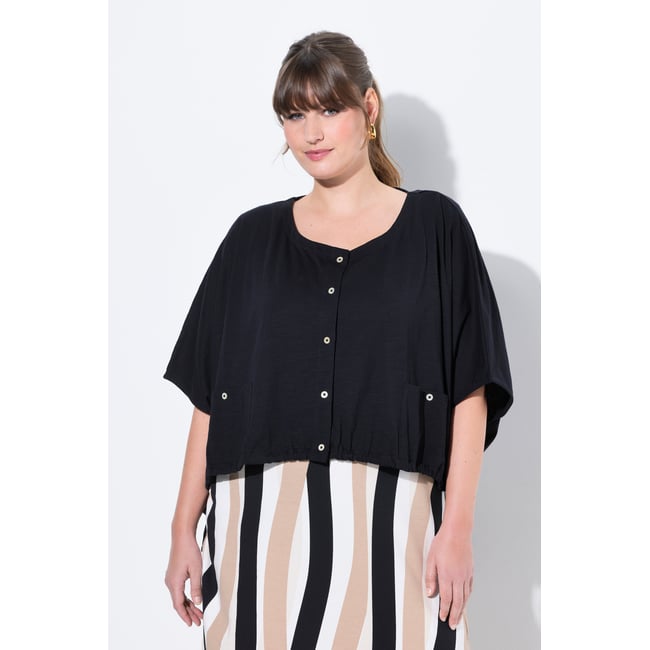 T-shirt, bande d'ourlet, col rond noir <span itemprop=
