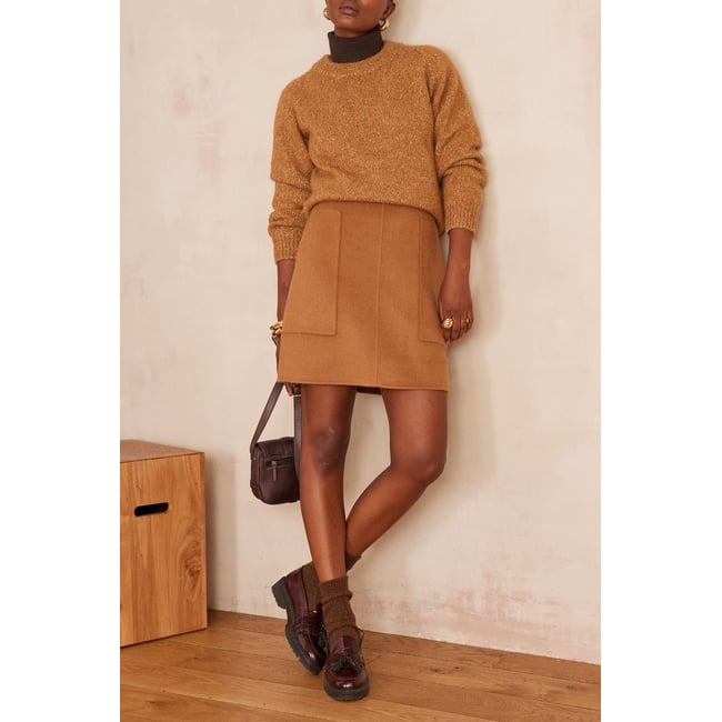 Jupe double face en laine CAMELLIA beige <span itemprop=