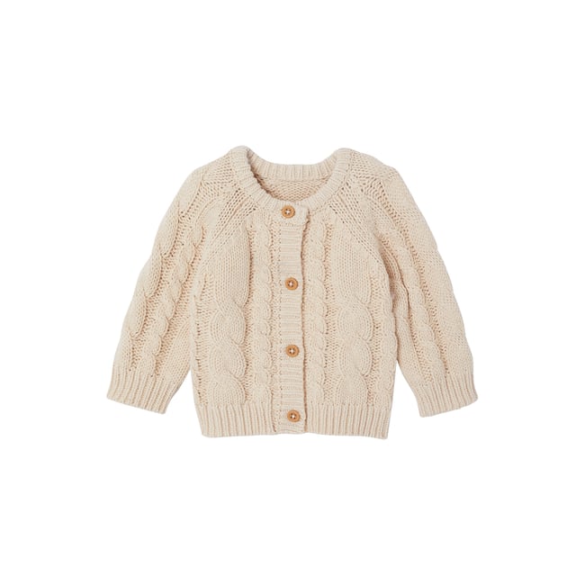 Gilet torsadé beige chiné <span itemprop=