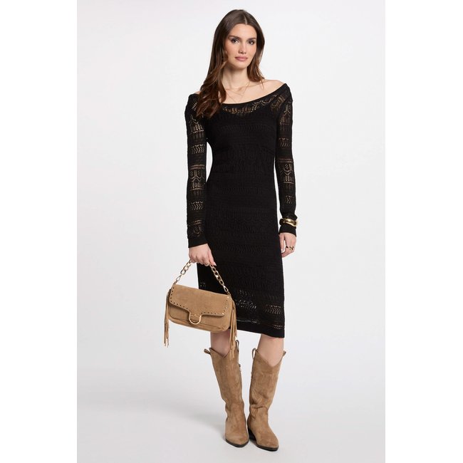 Robe tricot longue ajustée noir <span itemprop=