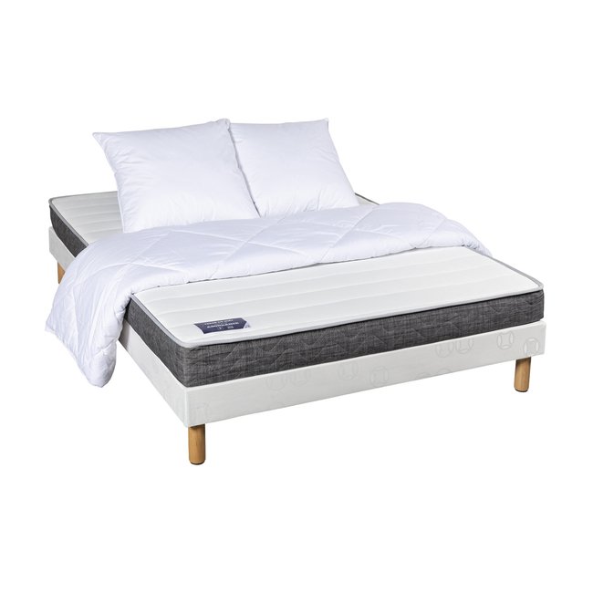 Matelas latex, sommier, pieds, couette, oreillers ABONDANCE Couleur blanc <span itemprop=
