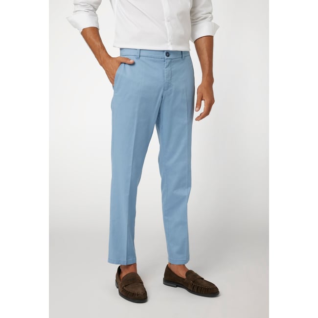 Pantalon Slim En Lin Mélangé bleu <span itemprop=