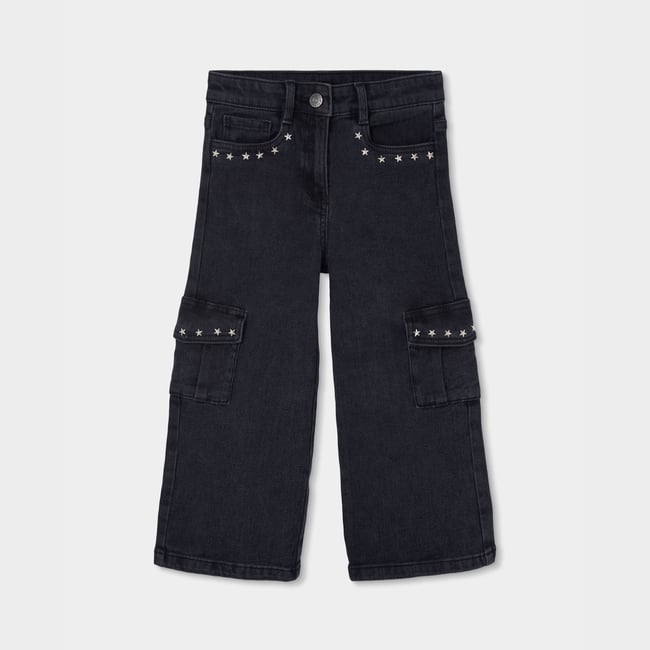 Pantalon fille denim avec étoiles noir <span itemprop=