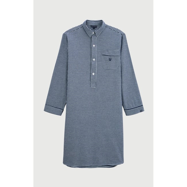 Chemise Grand-Père en flanelle de coton à carreaux Elie marine <span itemprop=