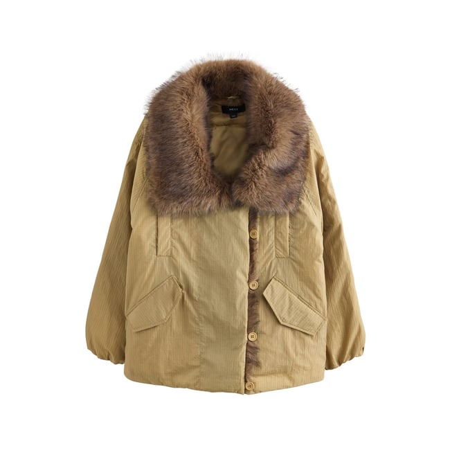 Blouson aviateur parka à bord imitation fourrure sable <span itemprop=