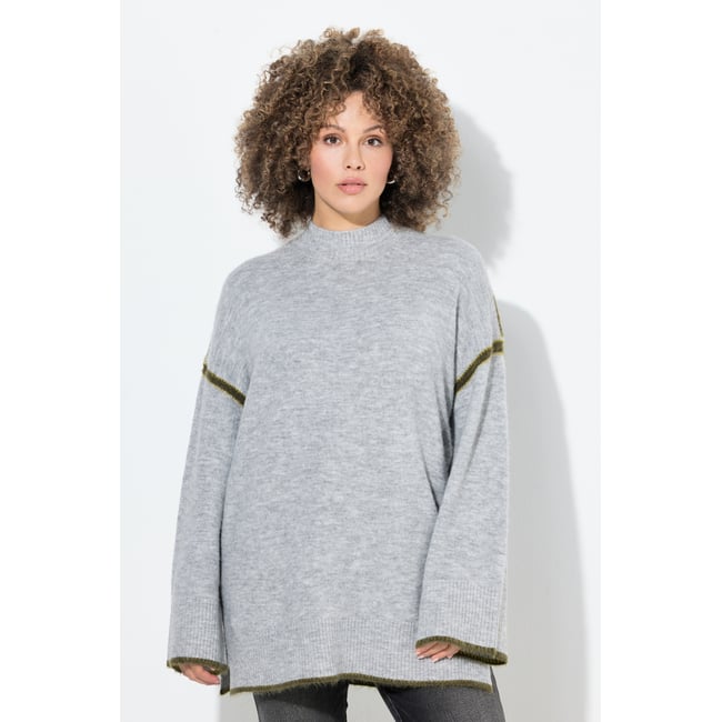 Pull à col montant et manches longues gris clair chiné <span itemprop=
