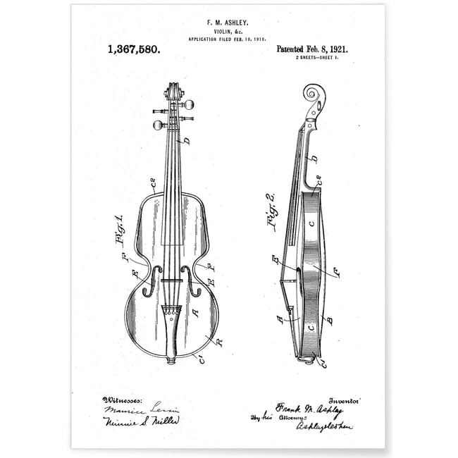 Affiche Brevet Violon Couleur blanc <span itemprop=