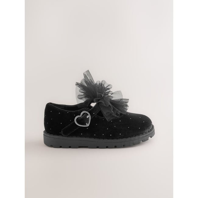 Babies à gros nœud velours noir scintillant <span itemprop=