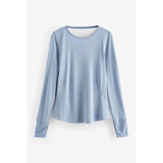 Haut doux active à dos ouvert bleu clair <span itemprop=