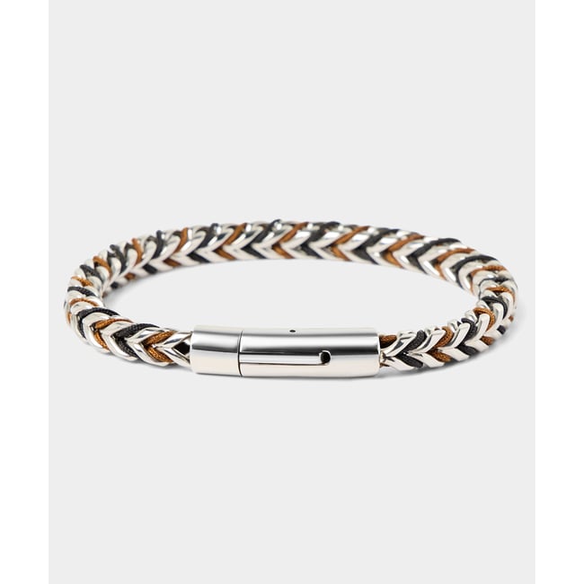 Bracelet Homme en Acier Inoxydable Tressé argent <span itemprop=