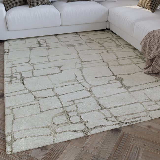 Tapis élégant à motifs blocs ,  HAMPTONS TWELVE Couleur blanc crème <span itemprop=