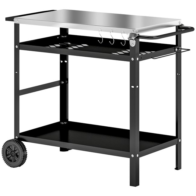 Desserte extérieure 2 étagères tablette condiments plateau acier inox housse noir <span itemprop=