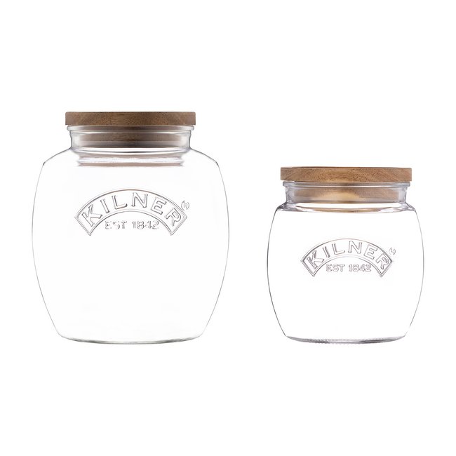 Set of 2 Universal Jars with Wooden Lid, glass, KILNER