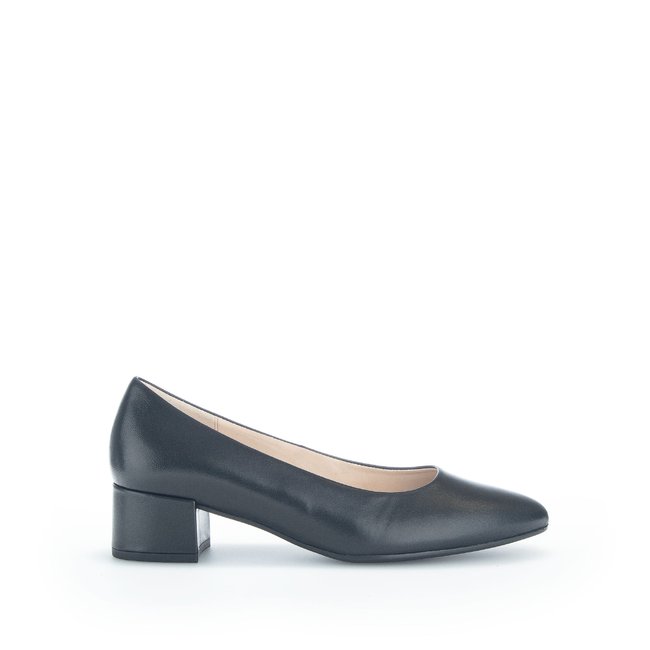 Escarpins en cuir à talon bloc recouvert noir <span itemprop=