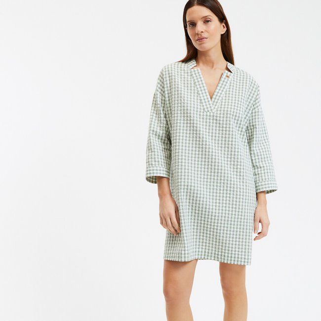 Chemise de nuit imprimée vichy vert amande <span itemprop=